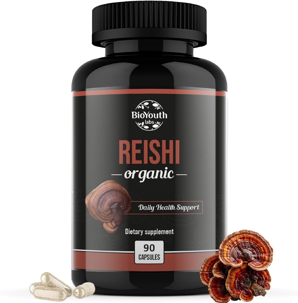 Organik Reishi Mushroom Capsules Supplement | Non-GMO & Allergen-Free | 90 Capsules (1-Month Supply)