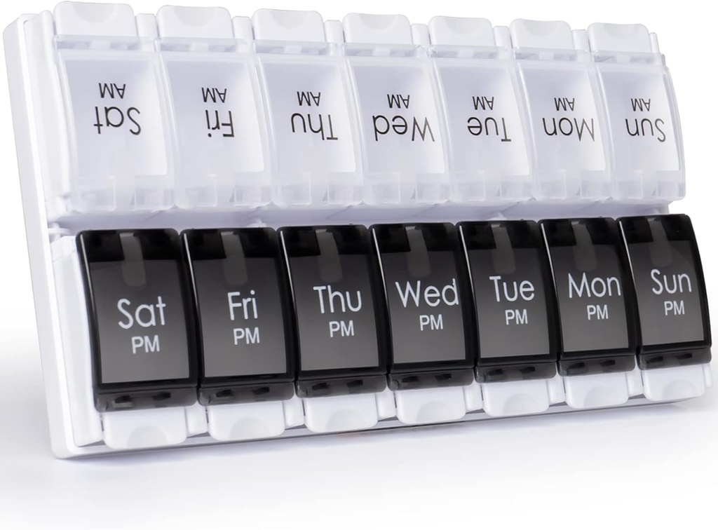 MERICARGO Am Pm Pill Organizer 7 Day, 2 Times a Day Large Weekly Pill Box, Push Düğme Daily Pill Case for Vitamin, Fish Oil, Supplements