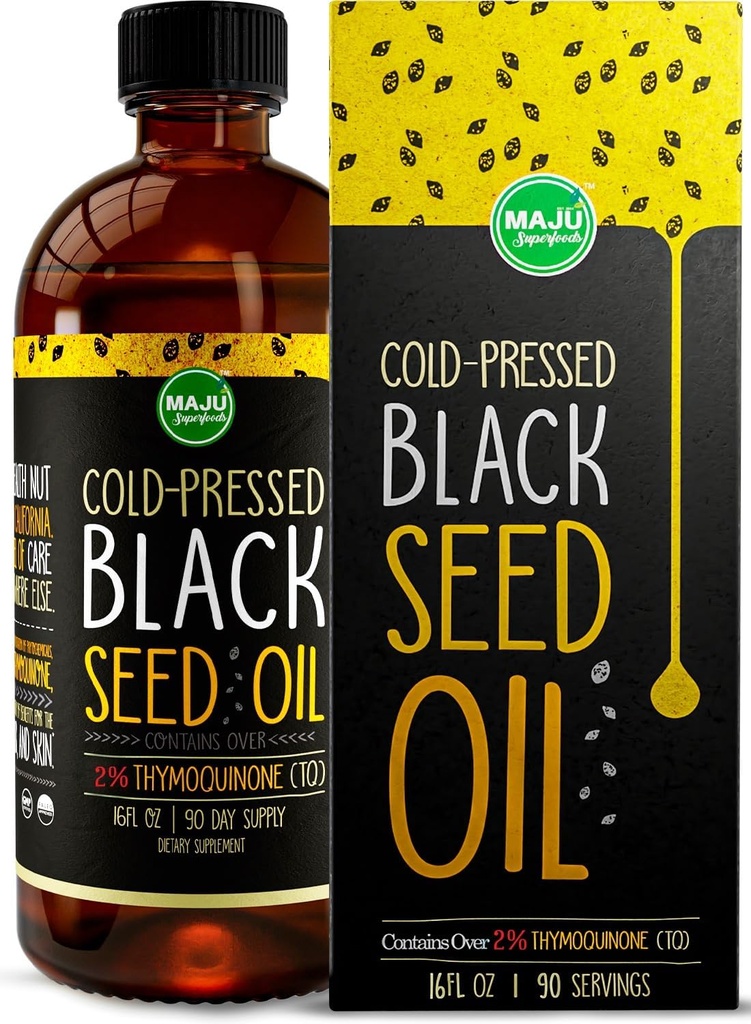MAJU's Black Seed Oil 16oz: 3X Thymoquinone, Cold Pressed, %100 Türk Siyah Cumin Nigella Sativa Tohum Yağı (Better Than Organic), Non-GMO,% 100 Liquid Pure Blackseed Oil, Glass Şişe Şişe Şişe