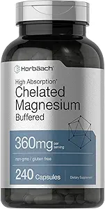 Horbäach Chelated Magnezyum | 360 mg | 240 Capsules | Non-GMO & Gluten Free Supplement Supplement Supplement