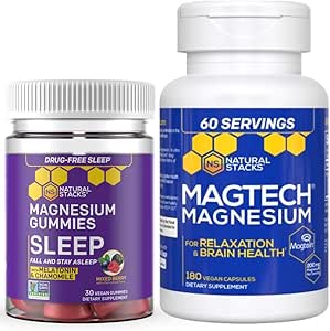Natural Stacks Magtech Magnesium + Sleep Magnesium Citrate Gummies Bundle - 4 Forms of Magnesium - Supports Relaxation and Brain Health* - 210 Pieces