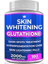 Glutathione Whitening Pills - 180 Capsules 2000 mg Glutathione - Etkili Skin Işıklandırma Tamam - Dark Spots, Melasma & Acne Scar Beam, Hyperpigmentation Tedavisi - Anti-Aging Antioksit Antioksit
