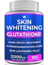 Glutathione Whitening Pills - 180 Capsules 2000 mg Glutathione - Etkili Skin Işıklandırma Tamam - Dark Spots, Melasma & Acne Scar Beam, Hyperpigmentation Tedavisi - Anti-Aging Antioksit Antioksit