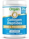 Orgain Hydrolyzed Collagen Peptides + Prebiotic & Probiotics Σκόνη για γυναίκες & άνδρες, 20g Grass Fed Collagen, 1 Billion CFU - Υποστηρίζει Digestive, Hair, Skin & Joint Health, Non-GMO, Type I & III, 1lb