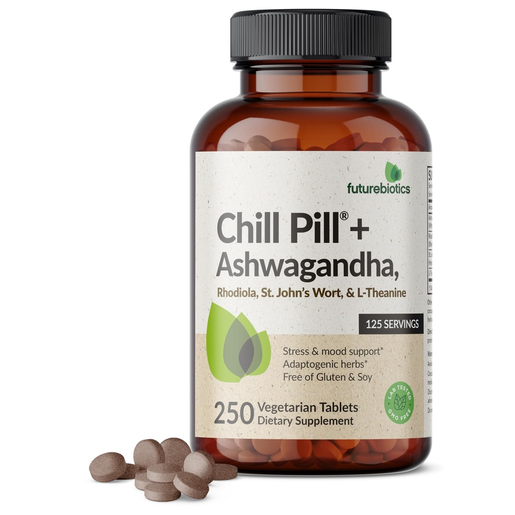 Futurebiotics Chill Pill + Ashwagandha, Rhodiola, St. John’s Wort, & L- Theanine - Μη- ΓΤΟ, 250 χορτοφαγικά δισκία