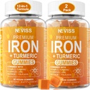 Demir Gummies + Turmeric 600 mg for Women Men, Iron Supplement with Multivitamins C, A, B-Complex, Folate, Iron Deficiency, Anemi and Energy, Gentle, Non-Constipating, Chewable, Vegan, 2 Pack
