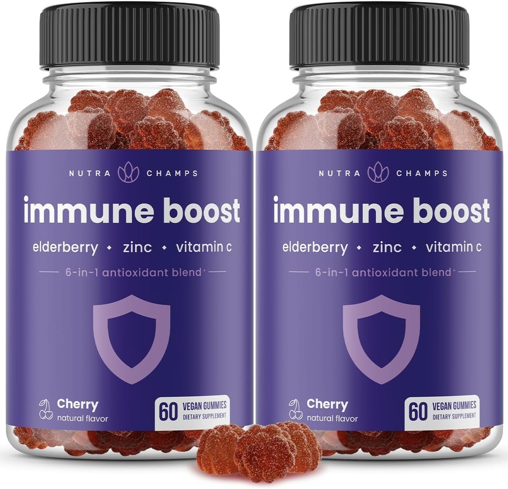 Immune Support Gummies | Elderberry, Vitamin C, çinko, Echinacea, Astragalus Root & Ginger | Immune ATMs for Yetişkinler & Kids Supplement | Vegan & Non-GMO | Cherry | 60 Ct (2 Pack)