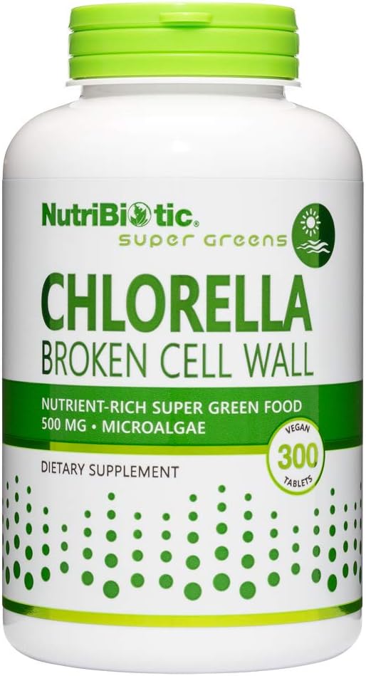 NutriBiotic- Chlorella Super Green Food 500 mg 300 Tabs | Kırık Hücre Duvar Nutrient-Rich Microalgae, Water Cultivated Superfood | Chlorophyll with Vitamins, Minerals & Trace Elements | Vegan & Non-GMOMO