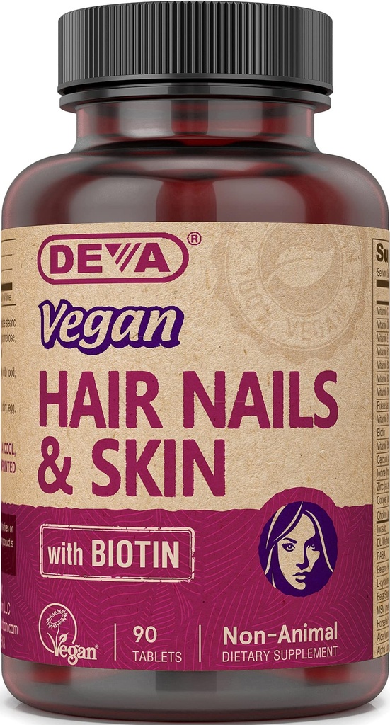 DEVA Vegan Μαλλιά, νύχια & Βιταμίνες δέρματος & Ορυκτά με Βιοτίνη, Συμπλήρωμα, 90 δισκία