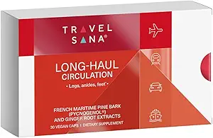 Long-Haul Circulation Relieves Leg Discomfort, Reduces Swollen Feet, Legs, Ankles from Prolonged Sitting, Travel Essentials, Pycnogenol 100mg, Ginger Extract, 30 Servings (Veg Caps)