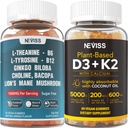 NEVISS Sugar Free L-Tyrosine L-Theanine Gummies 120 Counts + Sugar Free D3 5000IU K2 Gummies 120