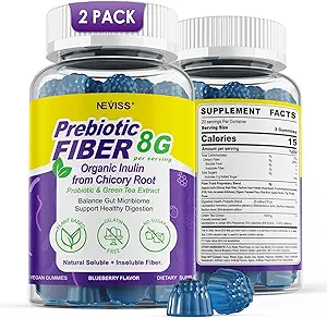 Yetişkinler için Fiber Gummies 8g (Inulin, Psyllium Husk, FOS More) Probiyotiks, Green Tea Extract, Sugar Free Plant Based Fiber Supplement Blend for Digestive Health, Regularity, Non-GMO, Vegan, 120Cts
