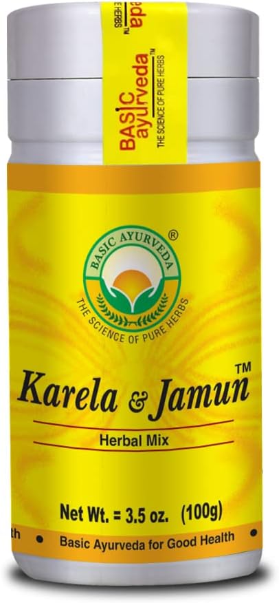 BASIC AYURVEDA Karela Jamun Herbal Mix Tozu |% 100 Doğal Bitter Gourd & Java Tesisi | Vegan, Non-GMO | For Herbal Use, Juices, Smoothies | 3.53 Oz (100g)