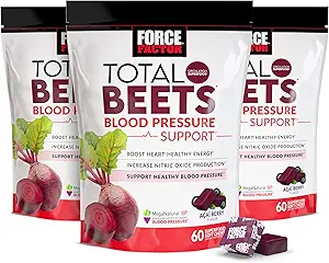 Δύναμη Factor Total Beets Blood Pressure Support Supplement with Beets Powder, Great-Tasting Chewables for Heart-Healthy Energy, and Inclusive Nitric Oxide, 180 Chews, 3-Pack