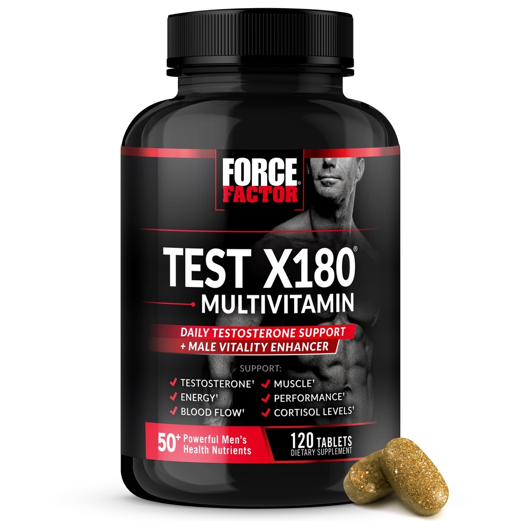 FORCE FACTOR Test X180 Çokvitamin, Erkekler için testosteron ATM Supplement, Destek Kas, Güçlü, Performans ve Yaşam, Erkeklerin Sağlığı ve Tüm 13 Temel Vitaminler, 120 Tablet
