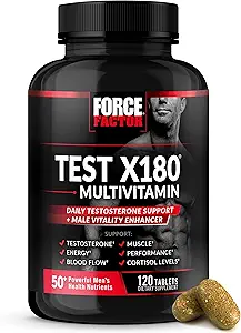 FORCE FACTOR Test X180 Çokvitamin, Erkekler için testosteron ATM Supplement, Destek Kas, Güçlü, Performans ve Yaşam, Erkeklerin Sağlığı ve Tüm 13 Temel Vitaminler, 120 Tablet
