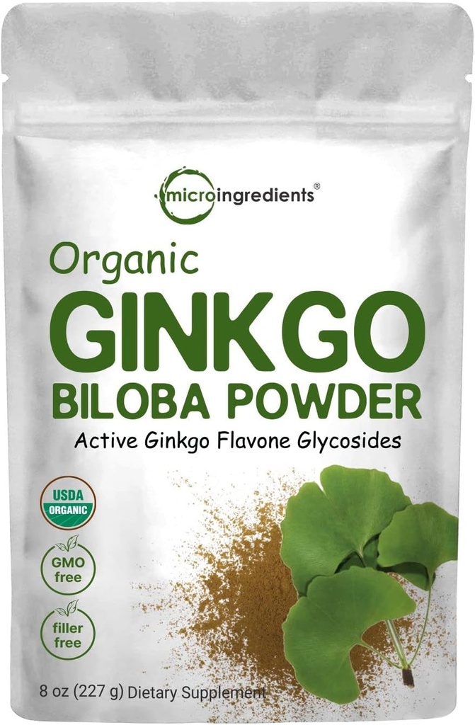Micro Συστατικά Ακατέργαστη οργανική Ginkgo Biloba σκόνη, 8 ουγγιά (18 μήνες προμήθεια), Filler δωρεάν, υποστηρίζει λειτουργία του εγκεφάλου και ψυχική εγρήγορση, χωρίς ΓΤΟ και Vegan φιλικό
