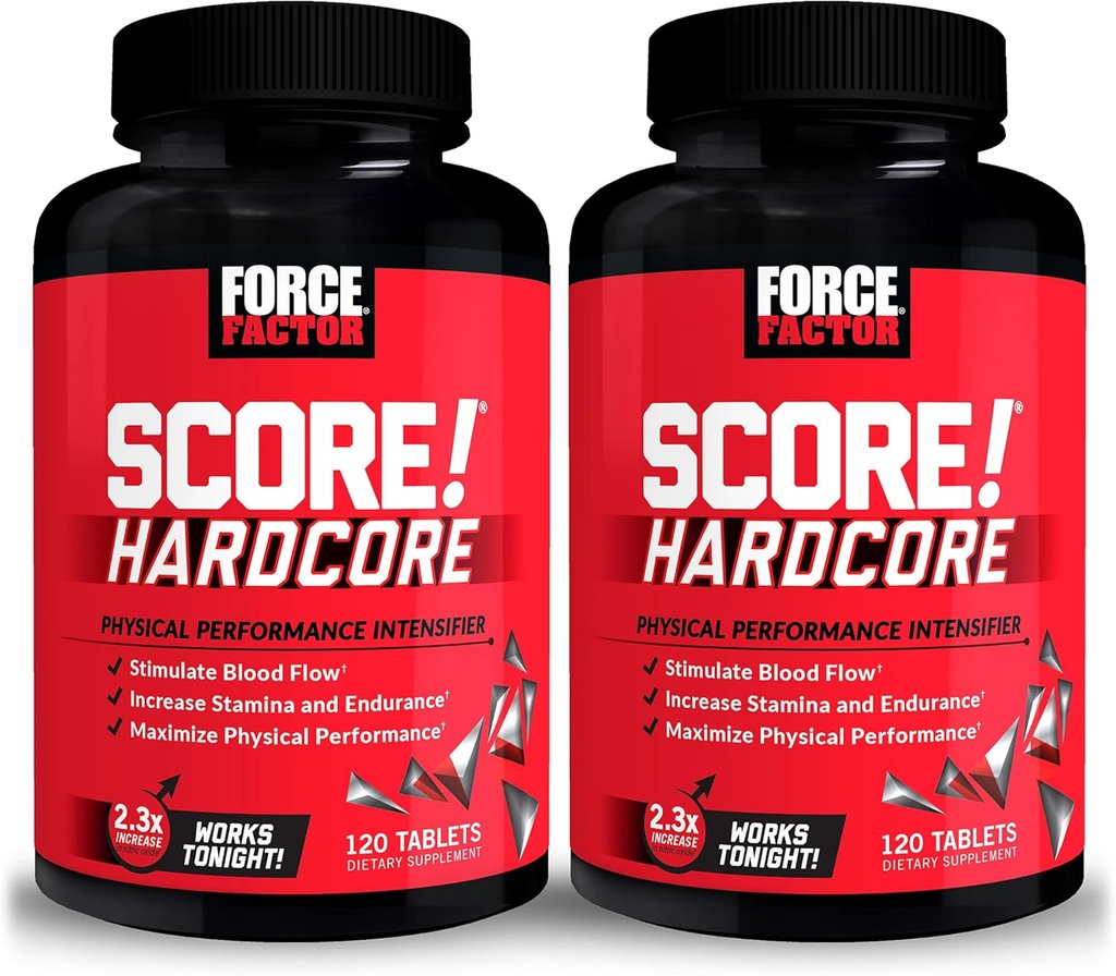 Force Factor SCORE!, 2-Pack, Hardcore Nitric Oxide Booster συμπλήρωμα για τους άνδρες με L-Citrulline, Yohimbe, Black Maca & B Βιταμίνες για την αύξηση Stamina, Maximize Physical Performance, 240 δισκία