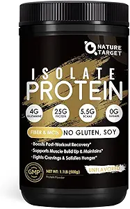 ΣΤΟΧΟΣ ΦΥΣΗΣ Whey Isolate Protein Powder, Unflavored, 25g πρωτεΐνη, χαμηλή σκόνη πρωτεΐνης υδατανθράκων, χωρίς ζάχαρη, για άνδρες & γυναίκες, 5.5g BCAAs, πλούσια σε ίνες & ορυκτά, 1.1 λίρα (500g)