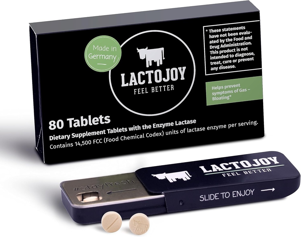 LactoJoy Lactase Pills 14,500 I 80 Pieces I Powerful Lactase Enzymes for Lactose intolerance I Ultra Pure Lactase for I improve Digestion I No Silikon Dioksi, No Yapay Flavors, No Sucralose
