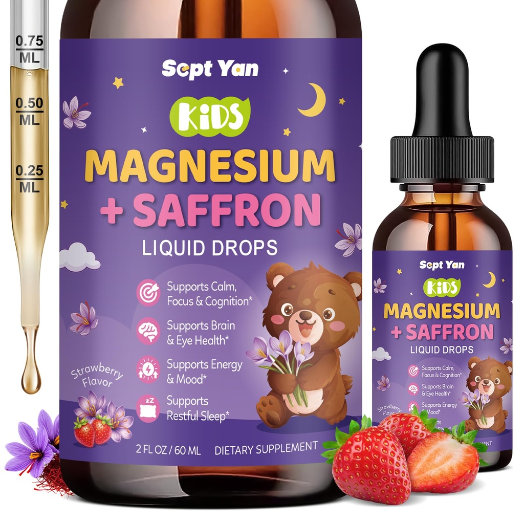 Magnezyum Glycinate Liquid Drops, 1000 mg Magnezyum Glycinate, Citrate & Threonate with Cellulose Fiber, L-Theanine, B & C for Sleep, Muscle, Energy & Relaxation, Sugar-Free Lemon Flavor