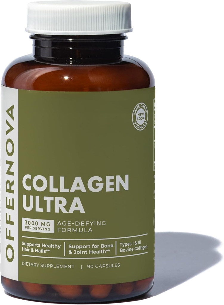 Teklifnova Collagen Ultra Hydrolyzed Collagen Supplements - 3000 mg Sağlıklı Ortaklar, Bones, Hair and Skin. Pastilla de Colageno Hidrolizado, 90 Capsules