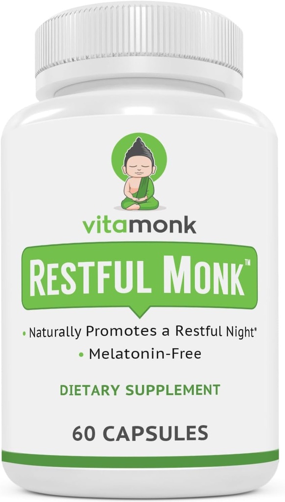 VitaMonk Melatonin Δωρεάν Βοήθεια για τον Ύπνο Με Μαγνήσιο, GABA, Theanine και Apigenin - Φυσική Βοήθεια για τον Ύπνο Χωρίς Μελατονίνη, Φυσικό Βοηθήματα για τον Ύπνο για Ενήλικες, Χάπια για Ενήλικες, Βοηθήματα για τον Ύπνο για Ενήλικες
