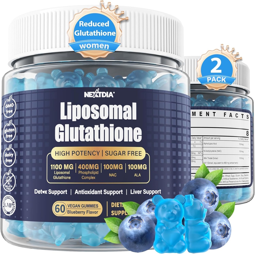 Λιποσωμική Γλουταθιόνη Gummies Chews, 1100mg Συμπυκνωμένη Φόρμουλα - 98% Bioδιαθέσιμη w/Vitamin C, ALA, NAC & Milk Thistle για Αντιοξειδωτικό - Συμπλήρωμα Detox καθαρισμού ήπατος, Vegan, 120 ct