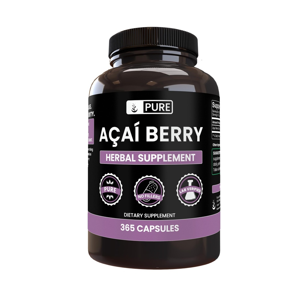 PURE ORIGINAL INGREDIENTS Acai Berry (365 Capsules) Magnezyum Or Rice Fillers, Always Pure, Lab TY