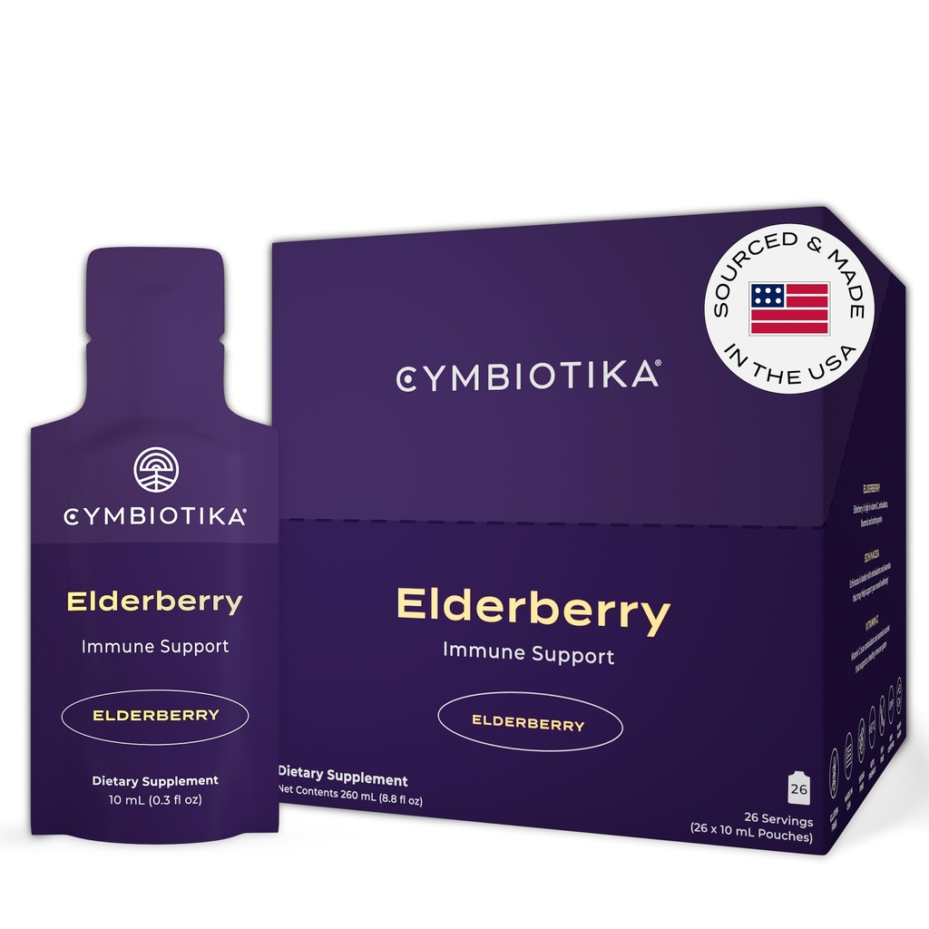 CYMBIOTIKA Yetişkinler Elderberry Boost Supplement – Immune Support için Vitamin E ile Organik Yaşlılar – Gluten-Free, Vegan, Keto (26 paketi)
