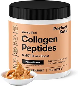 Perfect Keto Collagen Peptides Protein Powder with MCT Oil, Hydrolyzed Collagen, Type I & III Supplement, Gluten Free Grass Fed, Low Carb, Keto Coffee Creamer, Collagen for Women & Men, Peanut Butter