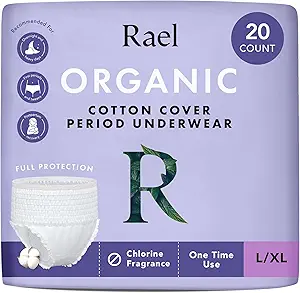 Kadınlar için Rael Exclusive Underwear, Organik Pamuk Kapak - Postpartum Essentials, Leak Soyunma, Unscented, Maximum Coverage (Size L-XL, 20 Count)