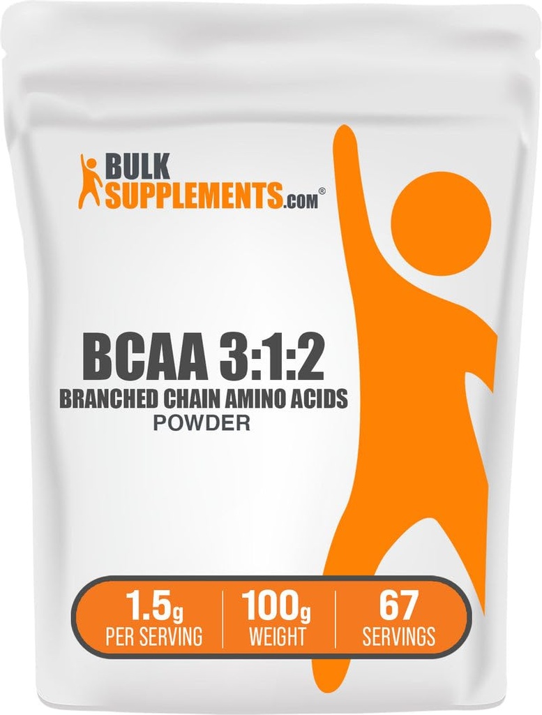 BulkSupplements.com BCAA 3:1:2 Powder - BCAA Συμπληρώματα, Διακλαδισμένης Αλυσίδας Αμινοξέα Σκόνη - Χωρίς γεύση & Γλουτένη, 1,5g ανά Σερβίρισμα, 100g (3.5 oz) (πακέτο του 1)