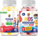 Gummys μαγνησίου για παιδιά & βιταμίνη D3 K2 Gummies 5000 IU - Ανοσοποιητική & Οστική Υποστήριξη - Συμπλήρωμα χωρίς ζάχαρη Βιταμίνη D Gummy - Υψηλής Απορρόφησης, Vegan, Gluten-free Gummies για ενήλικες