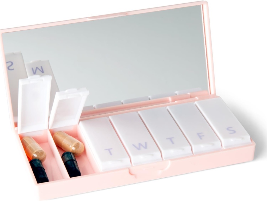 PORT X POLISH Tasarımcı Pi Weekly Pill Box Organizer (Single 1X Daily, Blush Pink) | Compact, Şık 7Day Vitamin Tamam Case | Cute Portable Mini Travel Medicine Carrier | Madonna-Free Pillbox Caddy