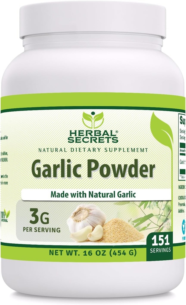 Herbal Sırları Garlic Toz Supplement | 3 Mg per Service | 16 Oz (454 G) | Non-GMO | Gluten-Free | Made in USA
