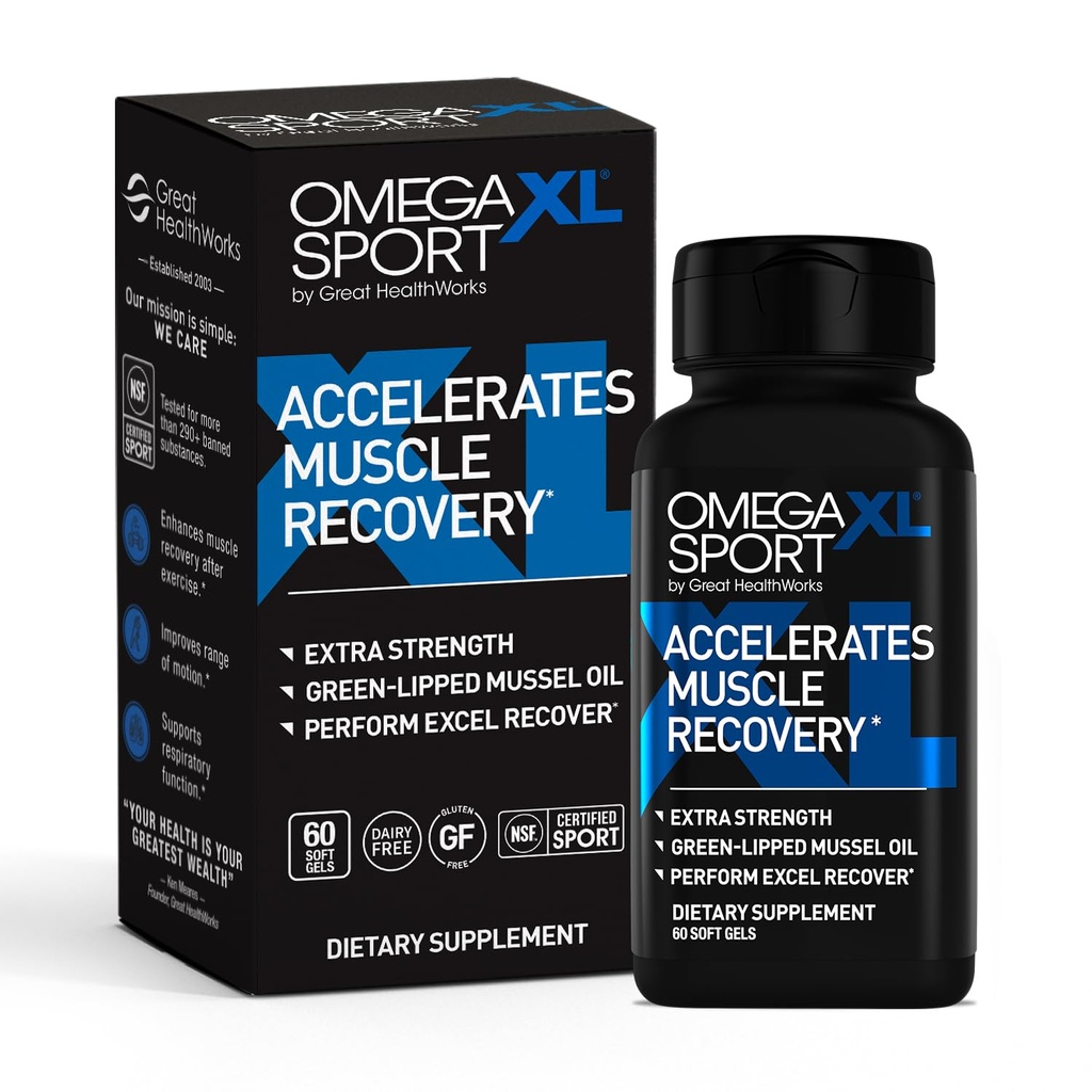 OmegaXL Sport Extra Strength Muscle Recovery Supplement and αναπνευστική υποστήριξη συμπλήρωμα - Βελτιώνει DOMS και ROM, κλινικά υποστηριζόμενο πράσινο-Liped Mussel Oil (60 Softgels)