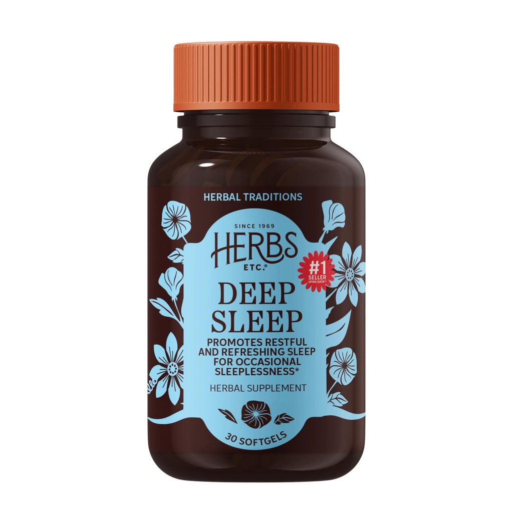 Herbs Etc. Deep Sleep Softgels - Herbal Sleep Support Supplement - Rest & Calming Support with Passionflower, Chamomile & Lemon Balm - 30 Softgels (30 hizmet)