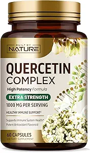 Nature Quercetin 1000 mg - Yüksek Potency Quercetin Dihidrat Antioksi Flavonoyak - Immune, Respiratory ve Anti-GMO, Gluten-Free - 60 Veggie Capsules