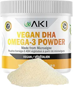AKI Omega 3 DHA Micro Algae Powder Supplements - Φυτική βάση Keto Vitamin - Εναλλακτική για τα ψάρια ή Krill Oil - Vegan & Non-GMO (4.58oz/130g)