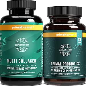 Primal Harvest Probiyotiks & Multi Collagen Supplements for Women and Men Pre and Probiyotiks with 31 Milyar CFU and Collagen Pil Pills Sche