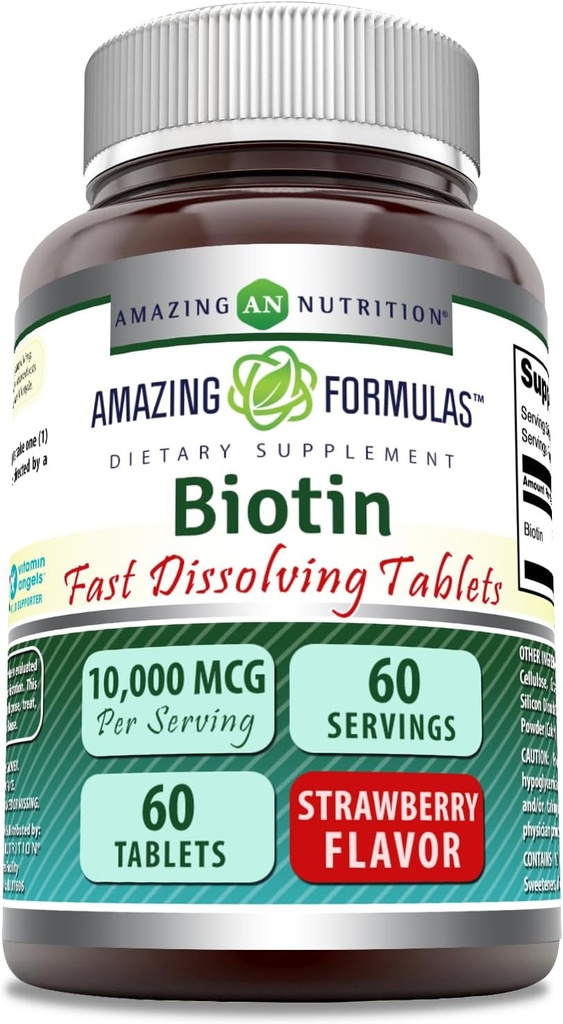 Amazing Formulas Biotin 10.000 mcg | Hızlı Dissolve Tabletler | No-GMO | Gluten Free Supplement | ABD'de (Strawberry | Sayı 60)