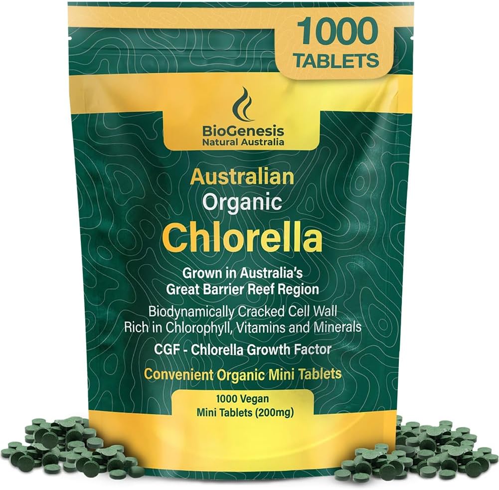 Biogenesis Organik Klorella Mini Tabletler - 1000 Kont (200 mg) | Avustralya Grown | Chlorophyll, Vitamins & Minerals | Destekler Enerji & Immunity | Vegan Mini Tabletler