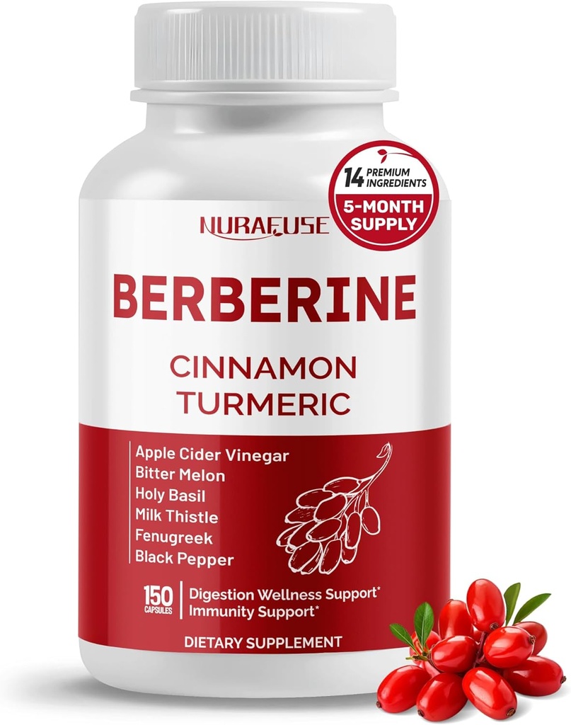 Βερβερίνη 14-σε-1 Συμπλήρωμα με Ceylon Cinnamon Apple Cinegar Turmeric Bitter Melon Holy Basil Milk Thistle Fenugreek Gymnema Banaba - Made in The USA
