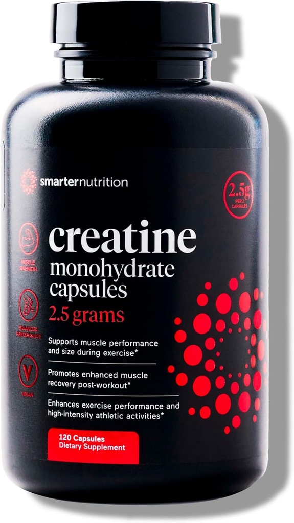 SMARTERNUTRITION Tinatine Monohidrat Pills with 2500 mg (2.5g) Per Service, Vegan Capsules - Pre & Post Workout Recovery Support, Discovers Kas Mass & Endurance - 120.