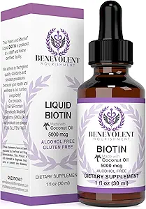 Benevolent Liquid Biotin 5000 mcg - 5X Aborpsiyon için Coconut Oil ile bir araya getirilen, Saç Büyüme Glowing Skin ve Güçlü Çiçeği için Non-GMO & Vegan Friendly Biotin, Saç Büyüme Ürünleri, Biotin Supplements, Saç Büyüme Ürünleri, Biotin Supplement