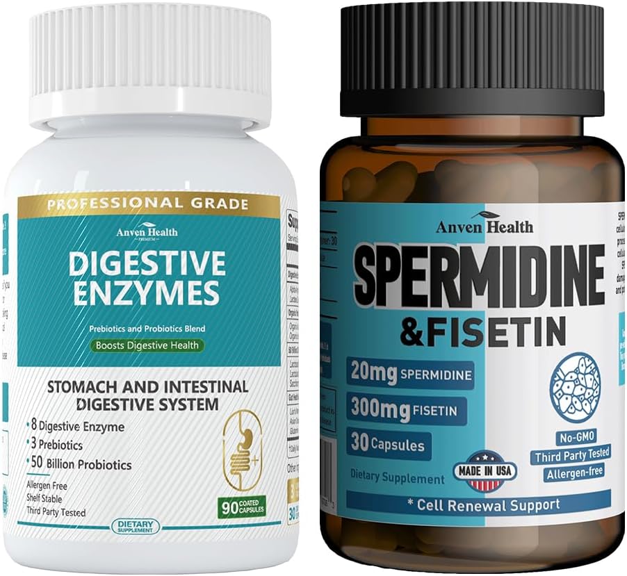 Erkekler ve Kadınlar için 800 mg Digestive Enzymes + spermidine & Fisetin Supplement -% 20 mg spermidine 3HCL