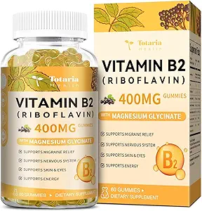 Totaria Vitamin B2 Gummies, Sugar Free Riboflavin 400mg Συμπλήρωμα για Ενήλικες & Παιδιά με Μαγνήσιο Γλυκινικό 400mg, COQ10 & Elderberry, Δερμάτινο & Νευρικό Σύστημα Υποστήριξη, Μη ΓΤΟ, 60 Gummies