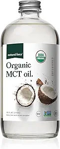 Doğal Kuvvet Organik MCT Yağı - Saf Cam Şişe - %100 Soğuk Basınlı Virgin Coconut Petrol + sertifikalı Keto, Paleo, Kosher, Vegan & Non-GMO - Lab Kalite ve büyüklüğü için Test Edildi - 16 Ounce