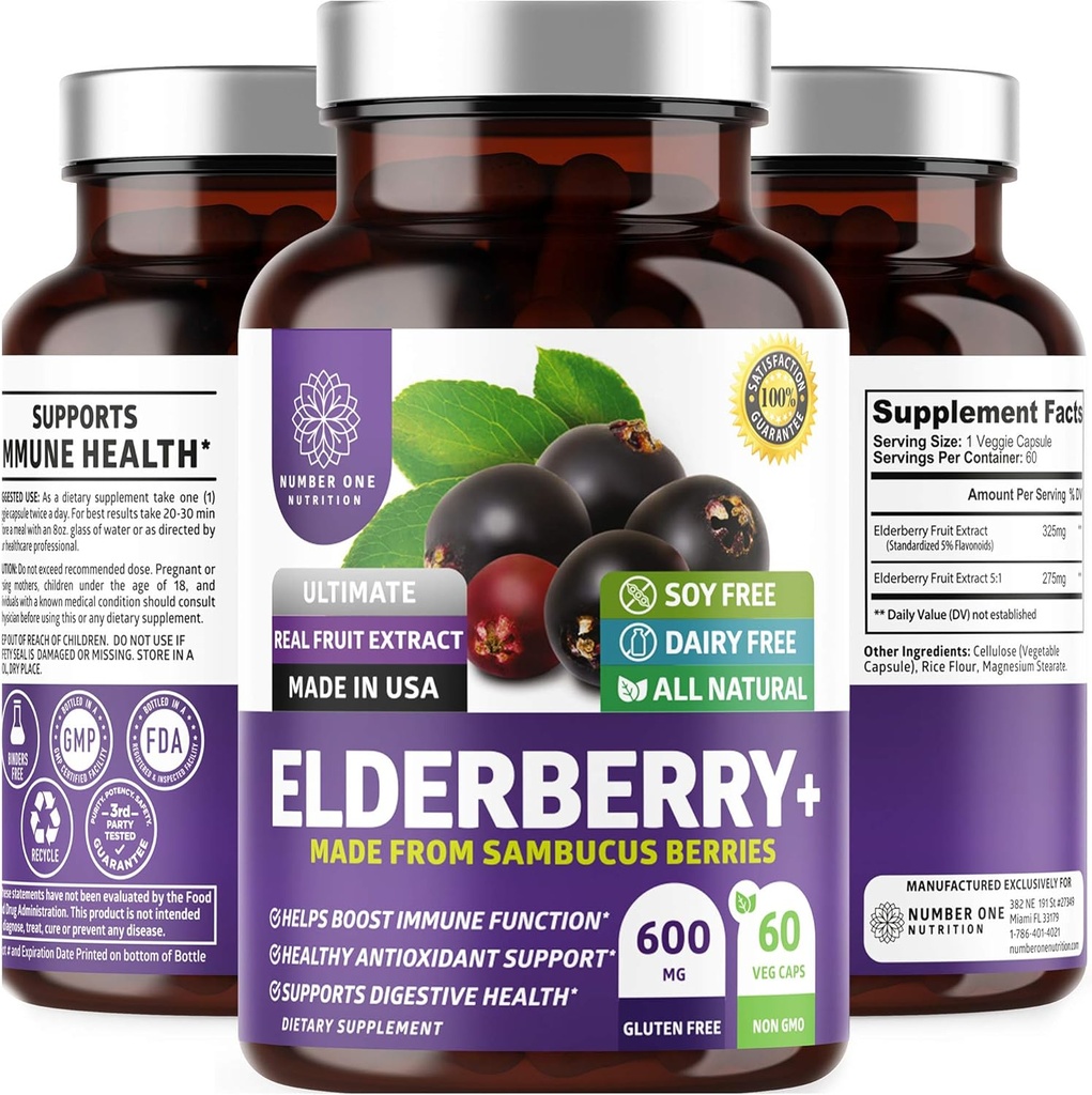 N1N Premium Black Elderberry Capsules for Yetişkinler [Max Strength] Pure and Potent Elderberry from Sambucus Nigra to Support Immunity & Skin Health, Non-GMO, Gluten Free, 60 Veg Caps